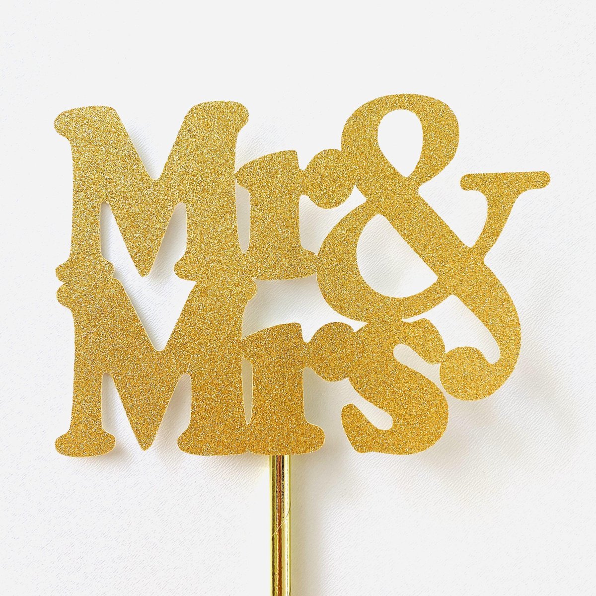 Taart topper| Cake topper| Huwelijk |Bruiloft | Mr & Mrs |Goud Glitter | Papier karton | 14x10 cm